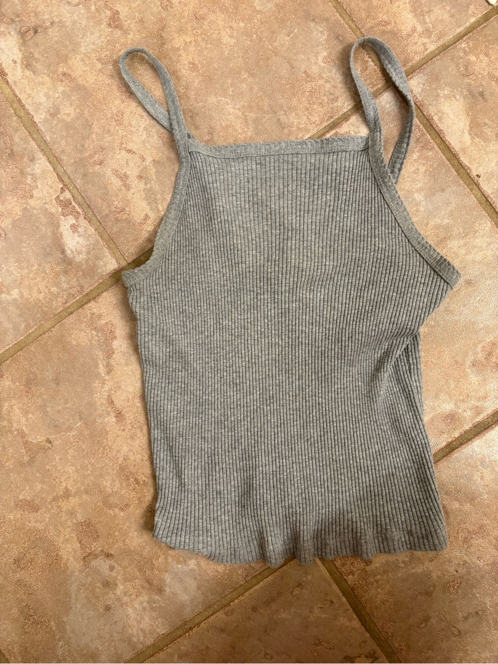 wild fable Gray Ribbed Tank Top with Slim Straps